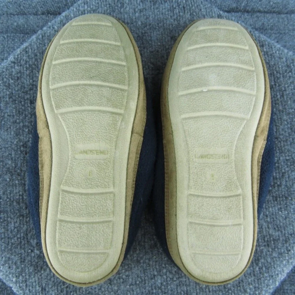 Lands' End Scuffs Men Slip-On Slipper‎ Blue Fabric Slip On Size 8 Medium
